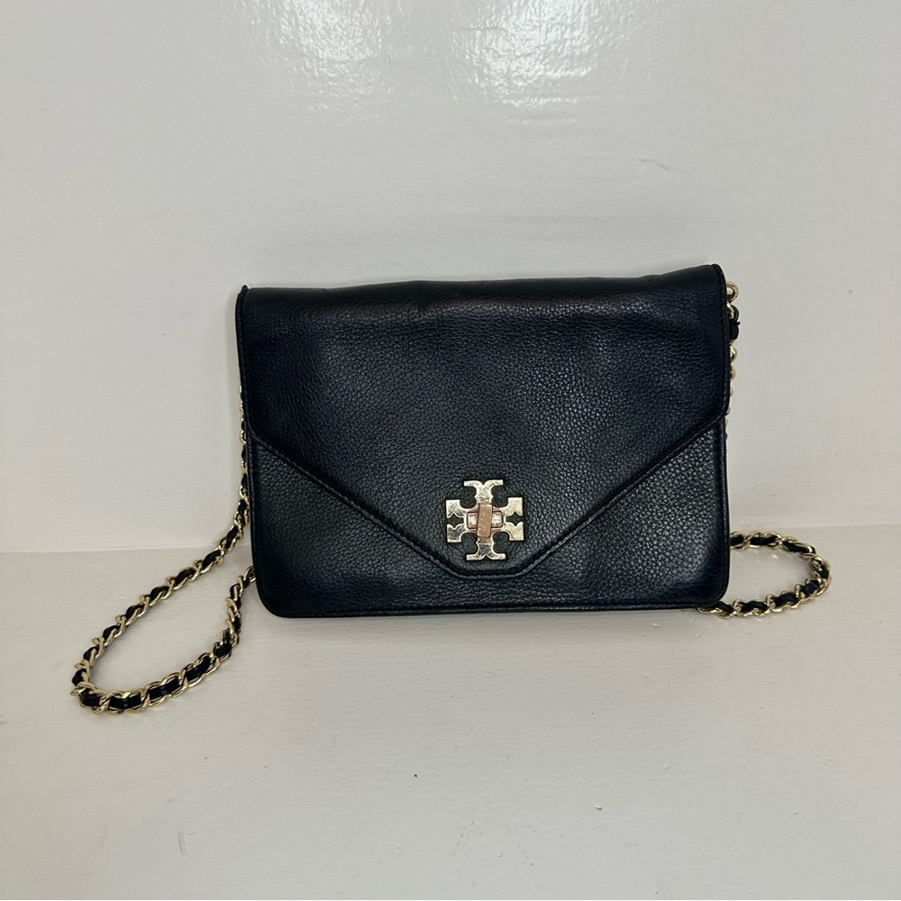 Tory Burch Black Robinson Leather Envelope Convertible Crossbody Shoulder Bag